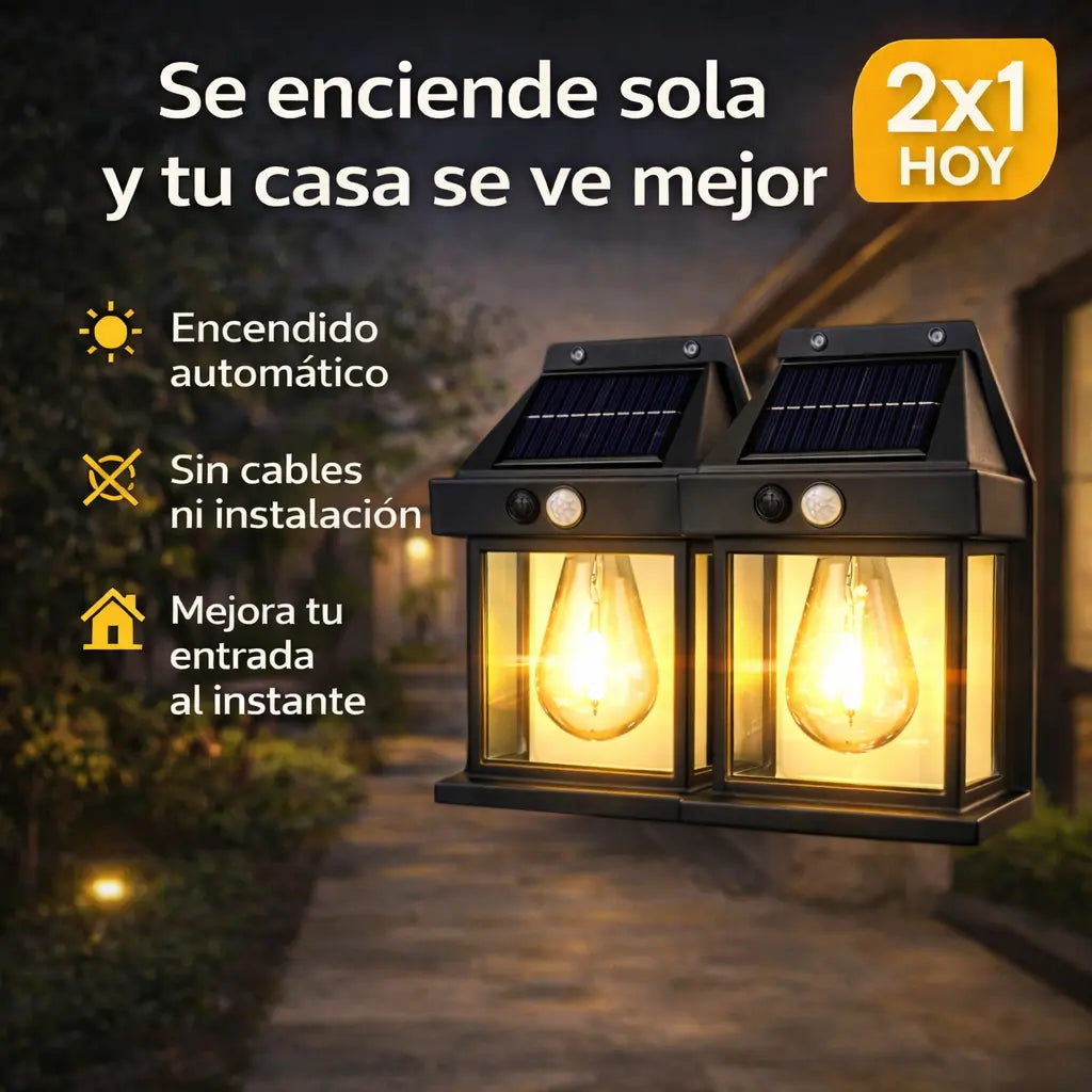 Pack 2x1 Lámparas Solares de Pared con Sensor – Luz Cálida Exterior